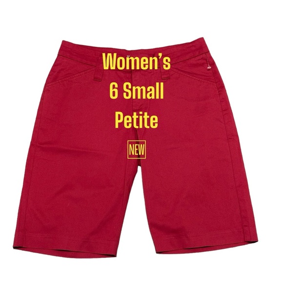 Women's Lee 6 Small Petite Bermuda Shorts Red Twill Mid Rise Stretch NWOT - Picture 2 of 7